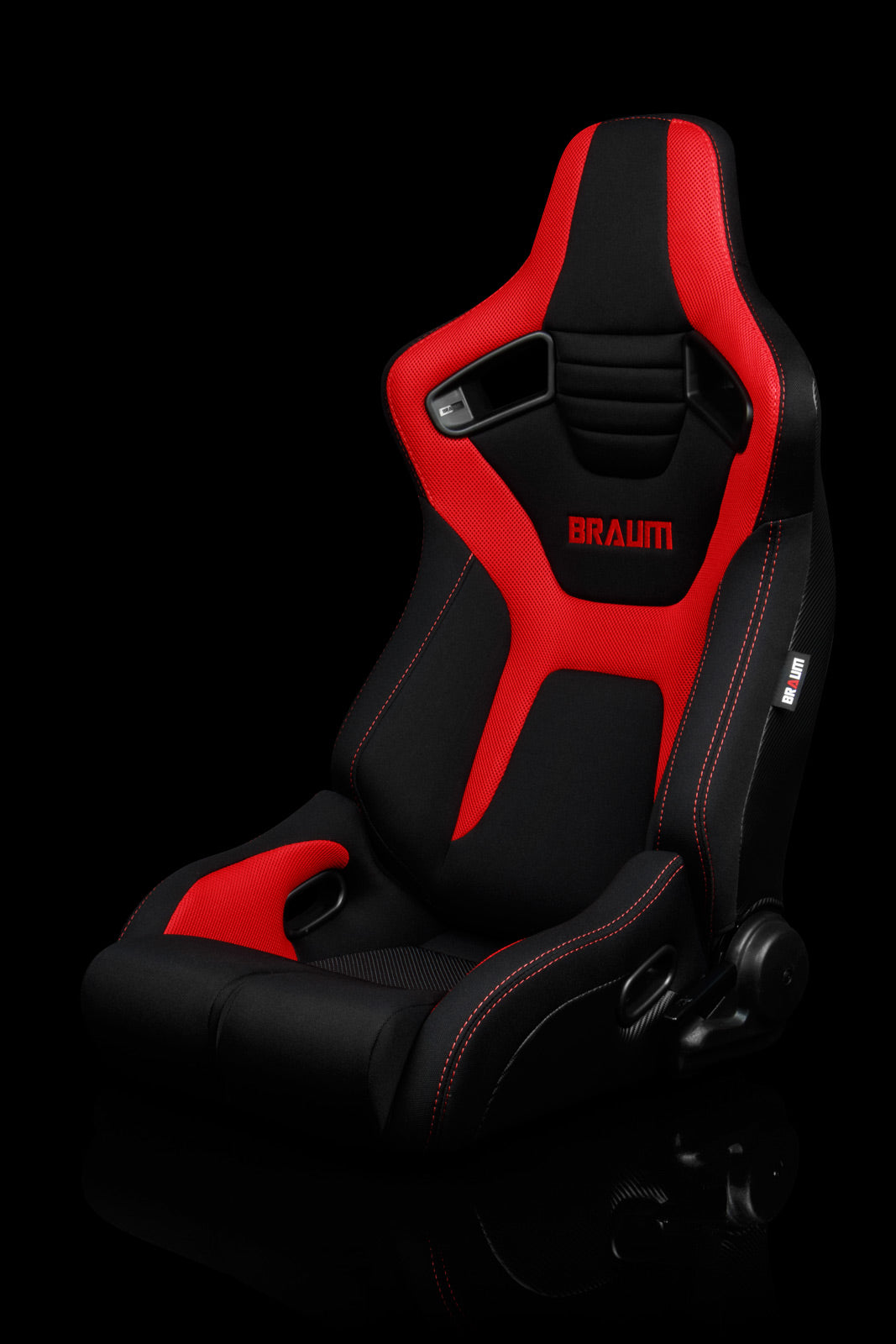 BRAUM ELITE-R SERIES RACING SEATS ( BLACK & RED CLOTH ) – PAIR (BRR1R-BFRD)