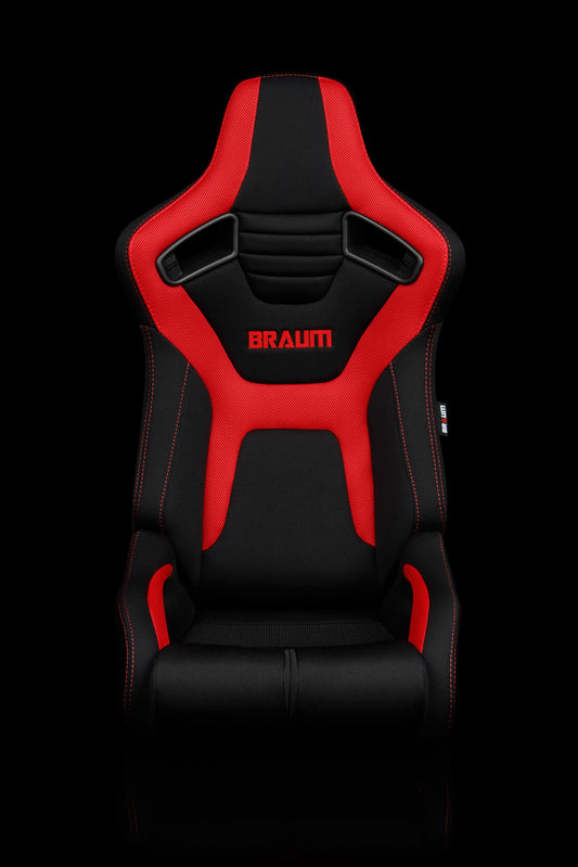 BRAUM ELITE-R SERIES RACING SEATS ( BLACK & RED CLOTH ) – PAIR (BRR1R-BFRD)