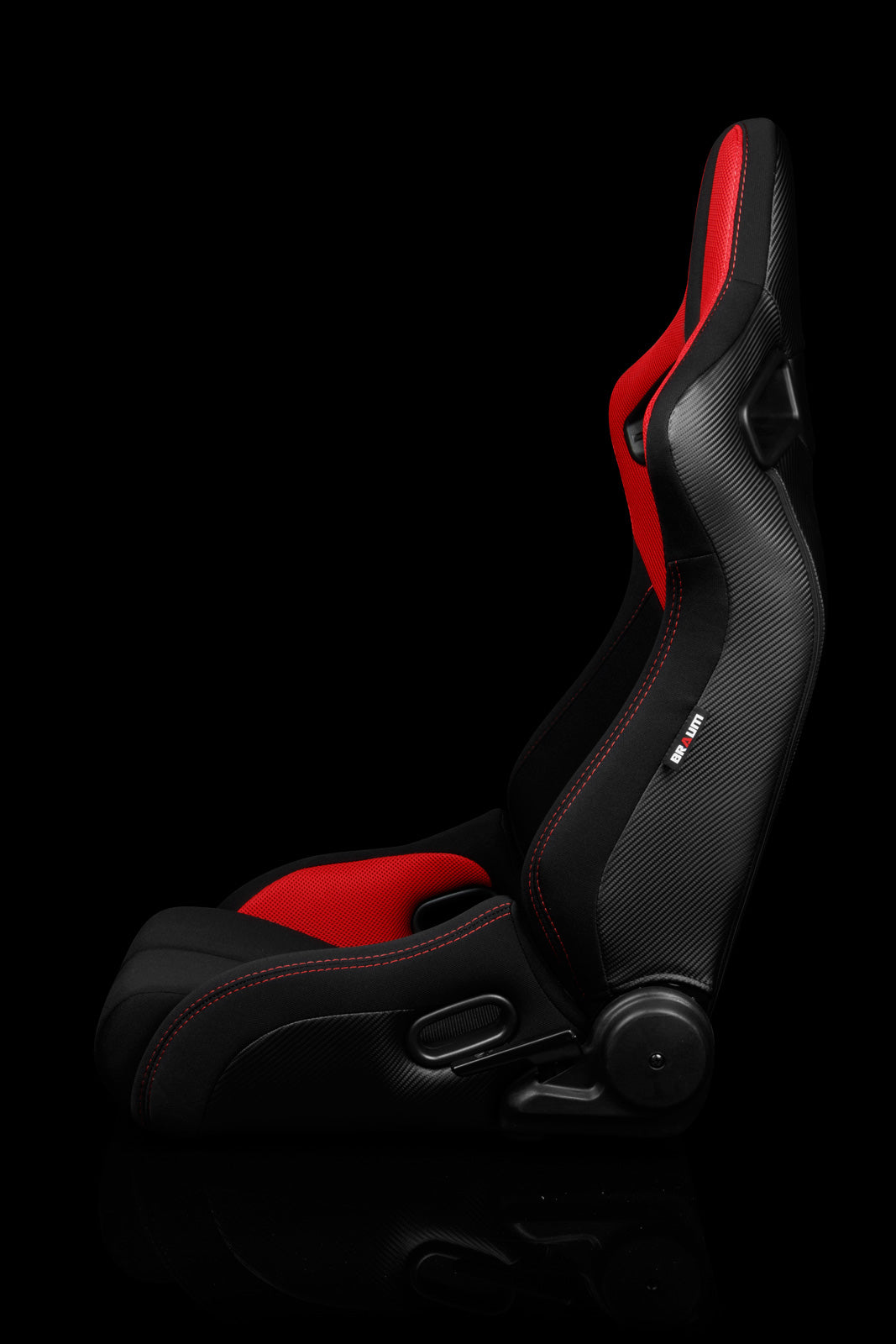 BRAUM ELITE-R SERIES RACING SEATS ( BLACK & RED CLOTH ) – PAIR (BRR1R-BFRD)