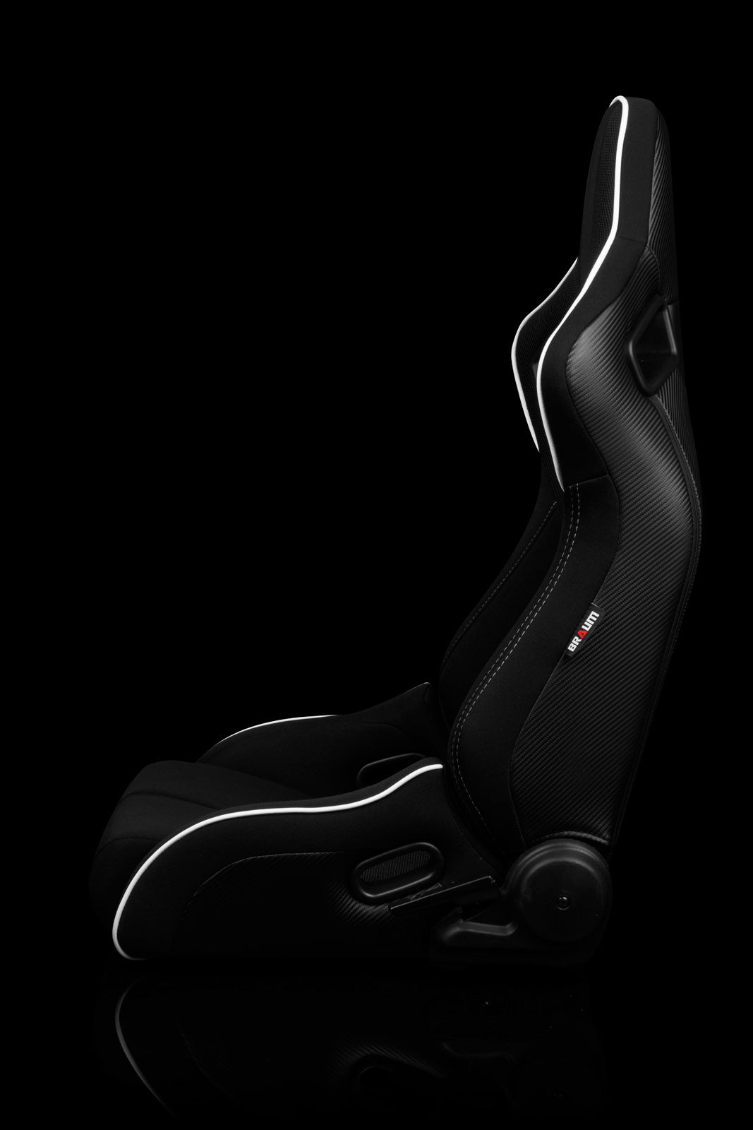BRAUM ELITE-R SERIES RACING SEATS ( BLACK CLOTH | WHITE PIPING ) – PAIR (BRR1R-BFWP)