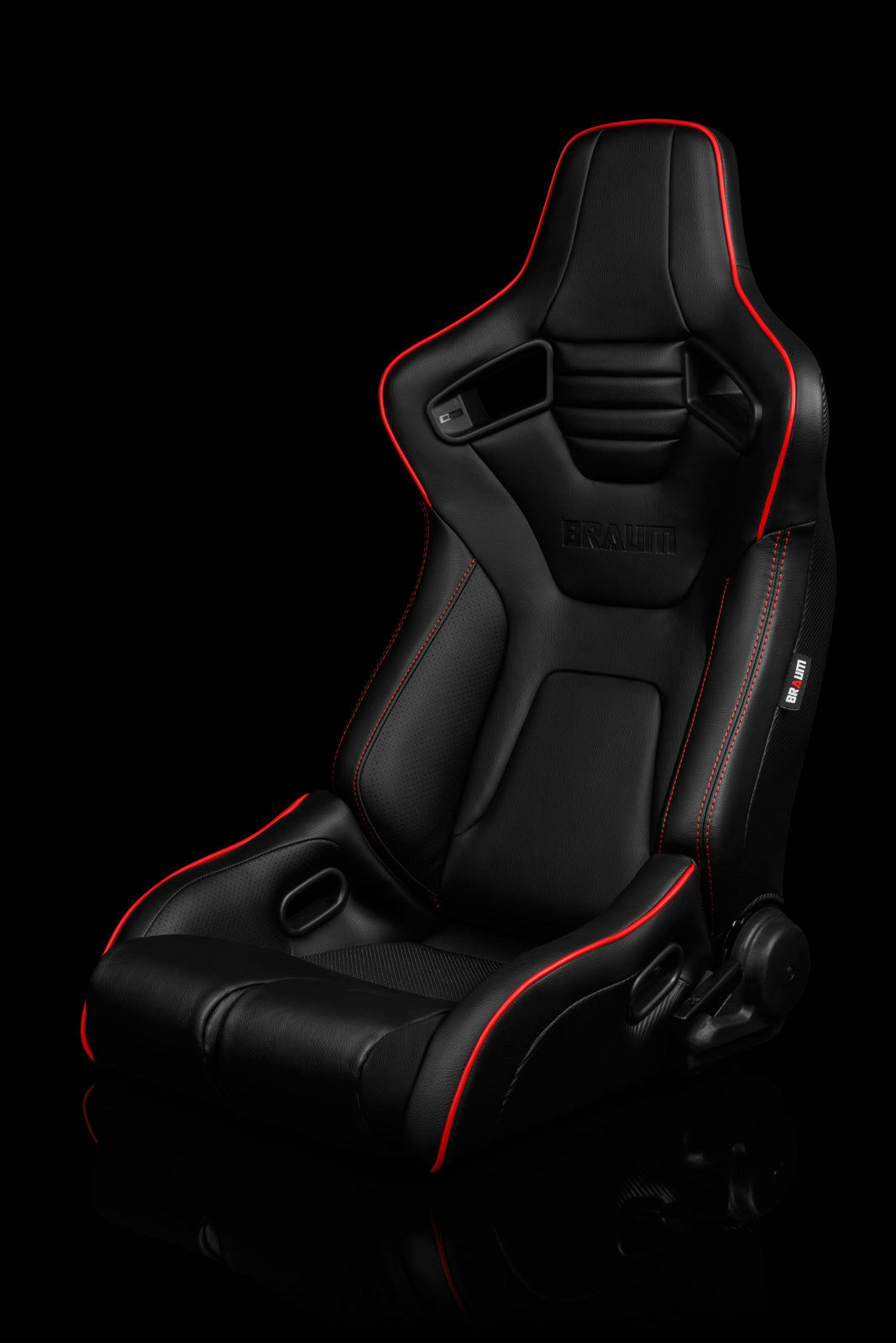 BRAUM ELITE-R SERIES RACING SEATS ( BLACK LEATHERETTE | RED PIPING ) – PAIR (BRR1R-BKRP)