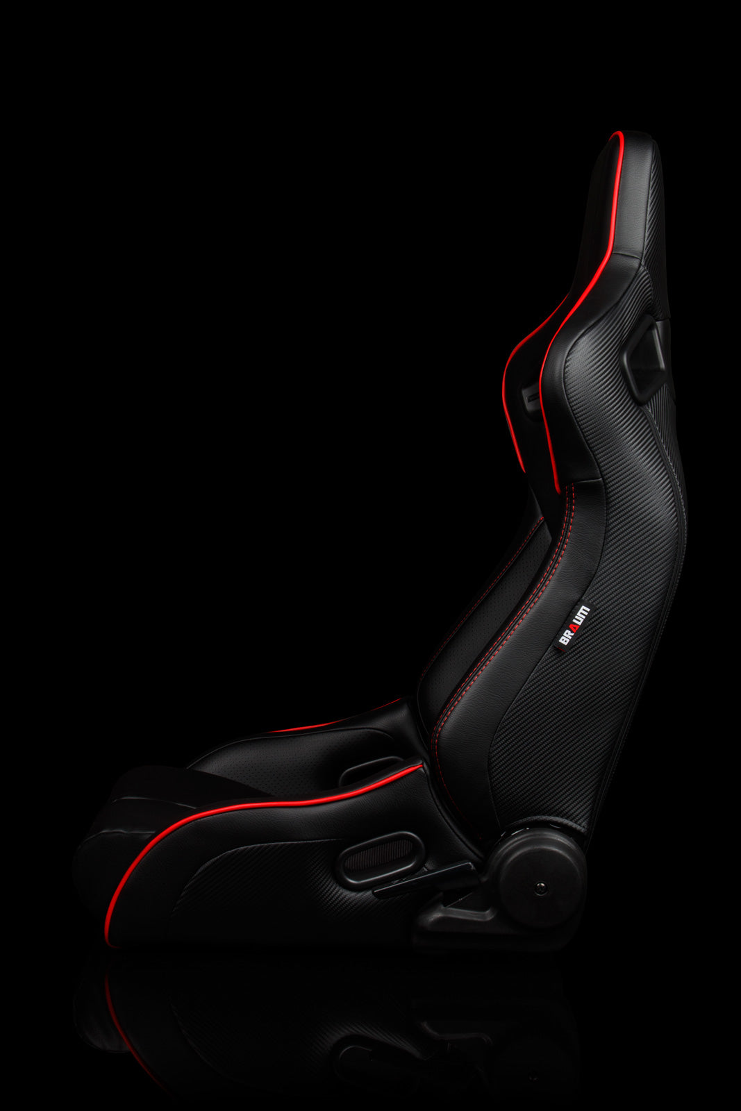 BRAUM ELITE-R SERIES RACING SEATS ( BLACK LEATHERETTE | RED PIPING ) – PAIR (BRR1R-BKRP)