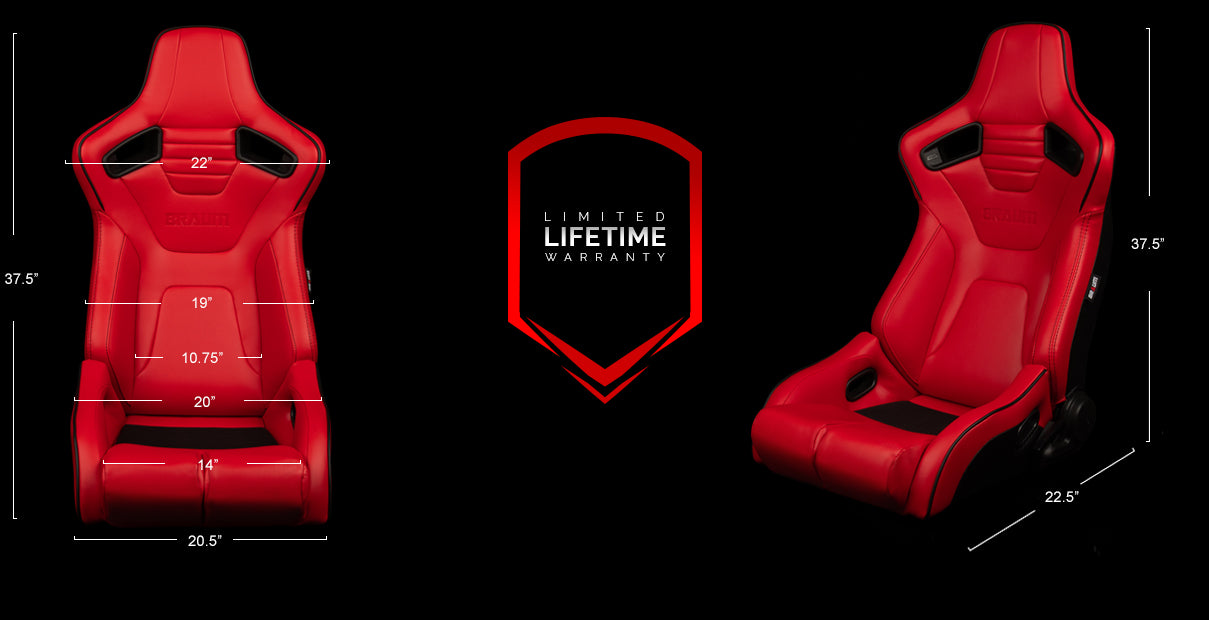 BRAUM ELITE-R SERIES RACING SEATS ( RED LEATHERETTE | BLACK PIPING ) – PAIR (BRR1R-RDBP)