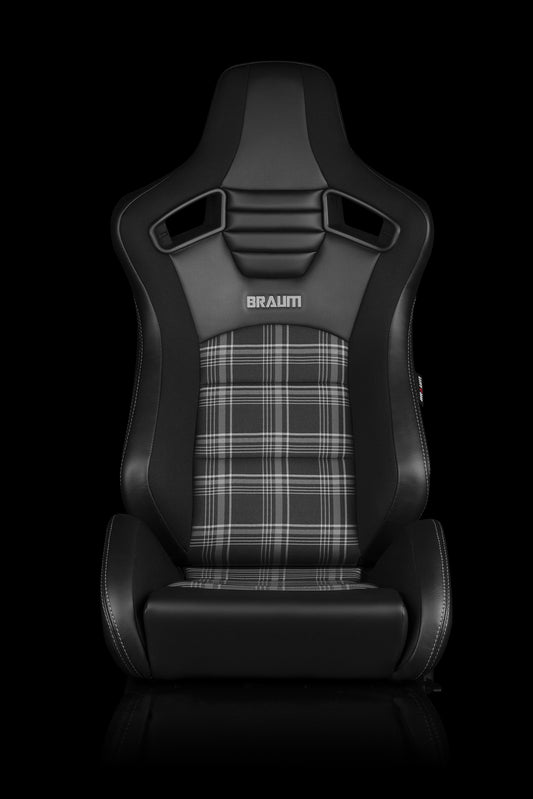 BRAUM ELITE-S SERIES RACING SEATS (BLACK & GREY PLAID) – PAIR (BRR1S-GYPF)