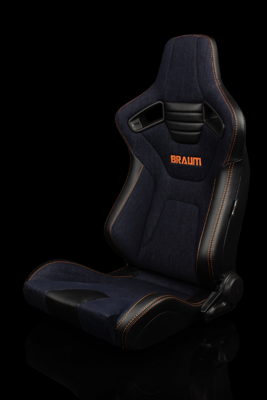 BRAUM ELITE-X SERIES RACING SEATS (NAVY DENIM | ORANGE STITCHING) – PAIR (BRR1X-NDOS)