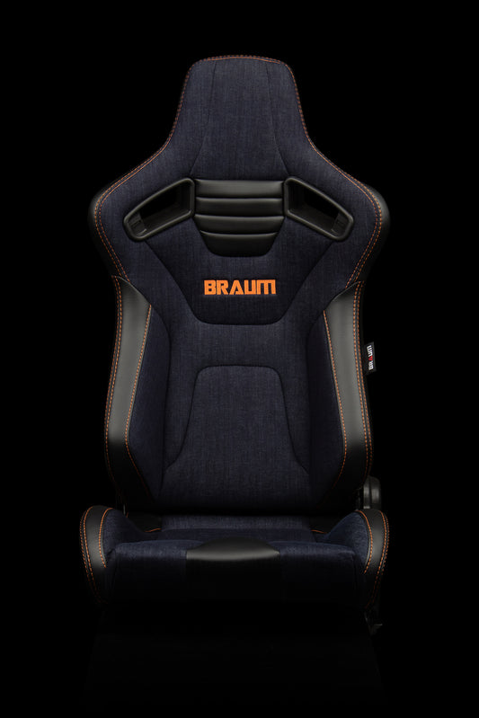 BRAUM ELITE-X SERIES RACING SEATS (NAVY DENIM | ORANGE STITCHING) – PAIR (BRR1X-NDOS)