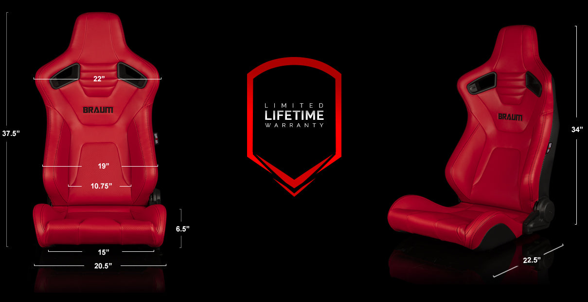BRAUM ELITE-X SERIES RACING SEATS (RED LEATHERETTE | BLACK STITCHING) – PAIR (BRR1X-RDBS)