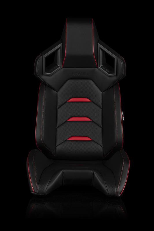 BRAUM ALPHA-X SERIES RACING SEATS (BLACK & RED) – PAIR (BRR5-BKRD)