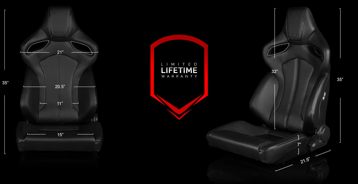BRAUM ORUE SERIES RACING SEATS (BLACK LEATHERETTE) – PAIR (BRR6-BKBS)