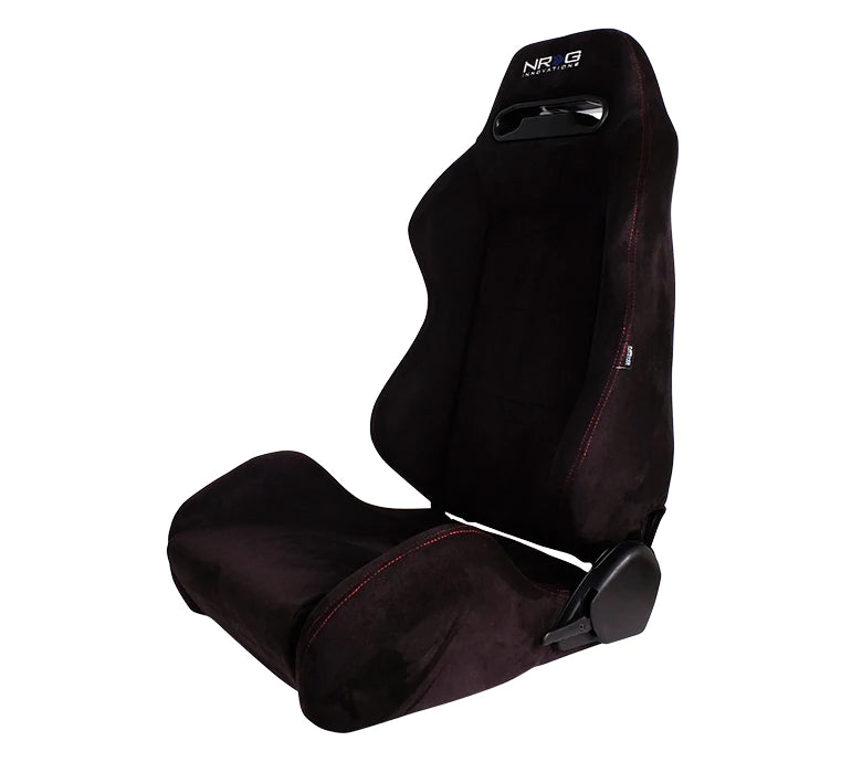NRG Innovations Reclinable Racing Seat Suede with Red Stitching RSC-220L/R