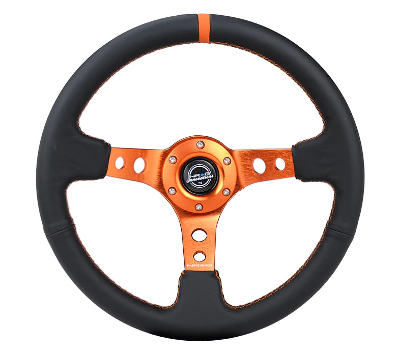 NRG Innovations 350MM 3" DEEP DISH WITH HOLES LEATHER Orange and Black