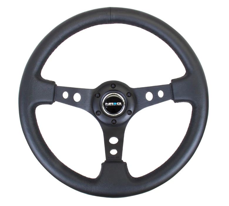NRG Innovations 350MM 3" DEEP DISH WITH HOLES LEATHER Black