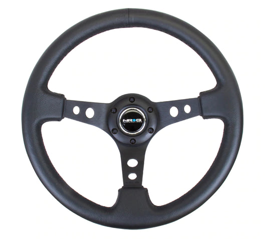 NRG Innovations 350MM 3" DEEP DISH WITH HOLES LEATHER Black