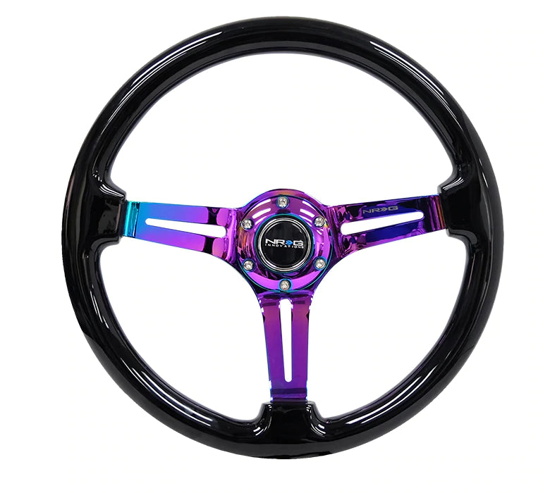 NRG Innovations 350MM 3" DEEP DISH WITH SLITS WOOD GRAIN Black and Neo Chrome