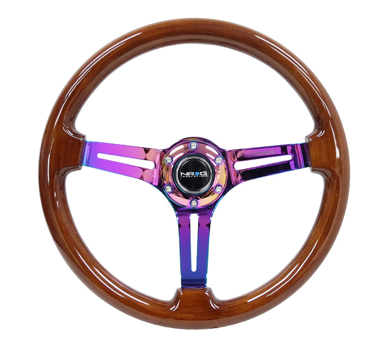 NRG Innovations 350MM 3" DEEP DISH WITH SLITS WOOD GRAIN Brown and Neo Chrome