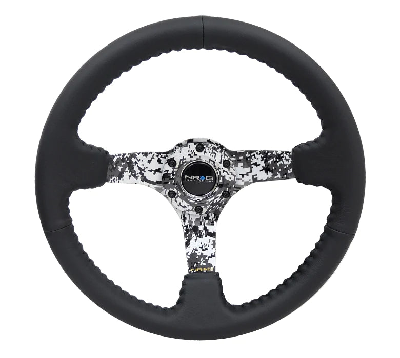 NRG Innovations 350MM DEEP DISH STEERING WHEEL LEATHER SOLID SPOKE Digital Camo