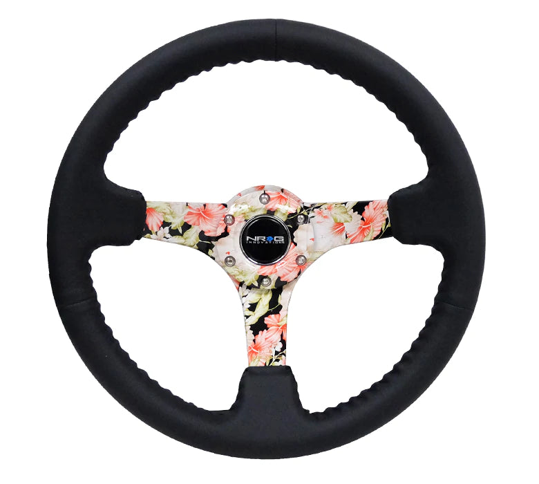 NRG Innovations 350MM DEEP DISH STEERING WHEEL LEATHER SOLID SPOKE Floral