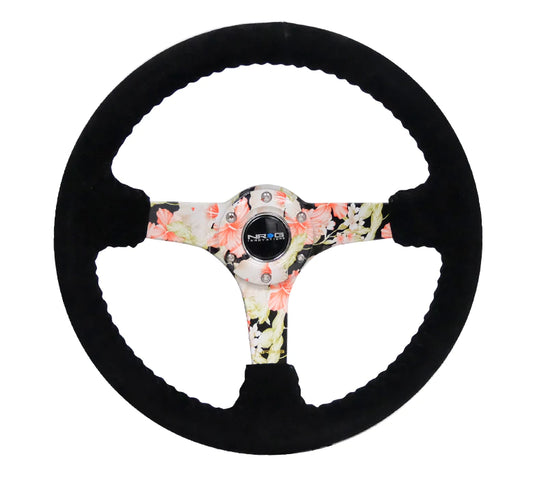 NRG Innovations 350MM DEEP DISH STEERING WHEEL SUEDE SOLID SPOKE Floral