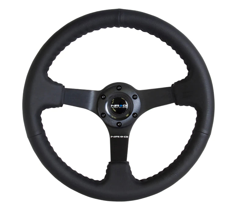 NRG Innovations 350MM DEEP DISH STEERING WHEEL LEATHER SOLID SPOKE Black