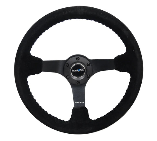 NRG Innovations 350MM DEEP DISH STEERING WHEEL SUEDE SOLID SPOKE Black