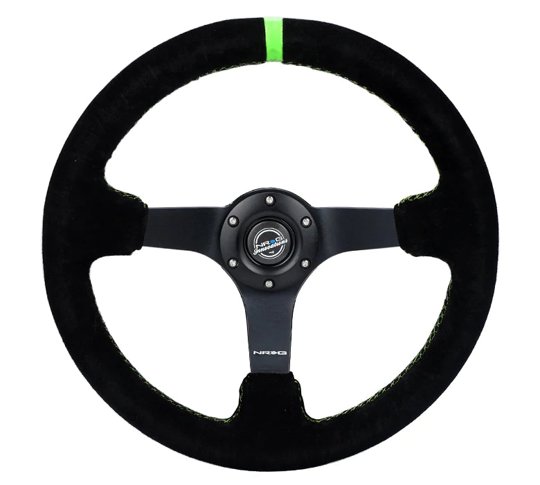 NRG Innovations 350MM DEEP DISH STEERING WHEEL SUEDE SOLID SPOKE Black and Green