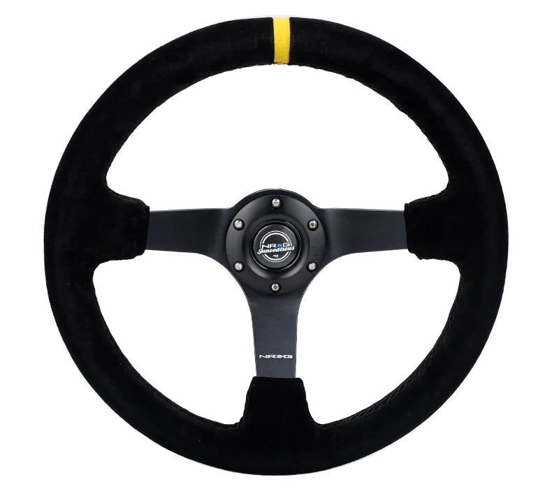 NRG Innovations 350MM DEEP DISH STEERING WHEEL SUEDE SOLID SPOKE Black and Yellow