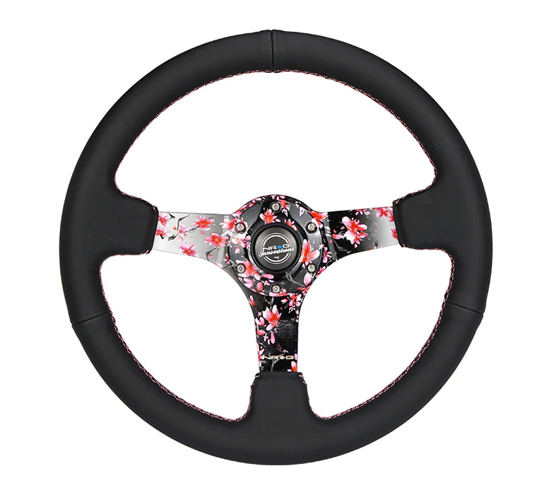 NRG Innovations 350MM DEEP DISH STEERING WHEEL LEATHER SOLID SPOKE Sakura