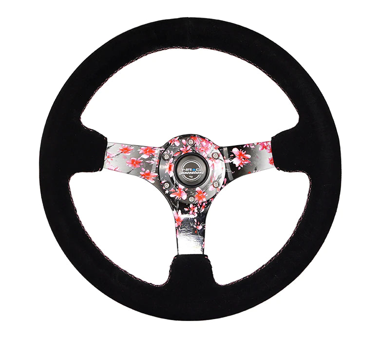 NRG Innovations 350MM DEEP DISH STEERING WHEEL SUEDE SOLID SPOKE Sakura