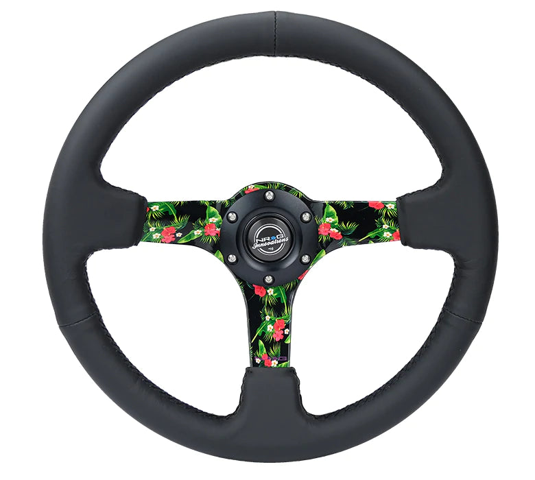 NRG Innovations 350MM DEEP DISH STEERING WHEEL LEATHER SOLID SPOKE Tropical