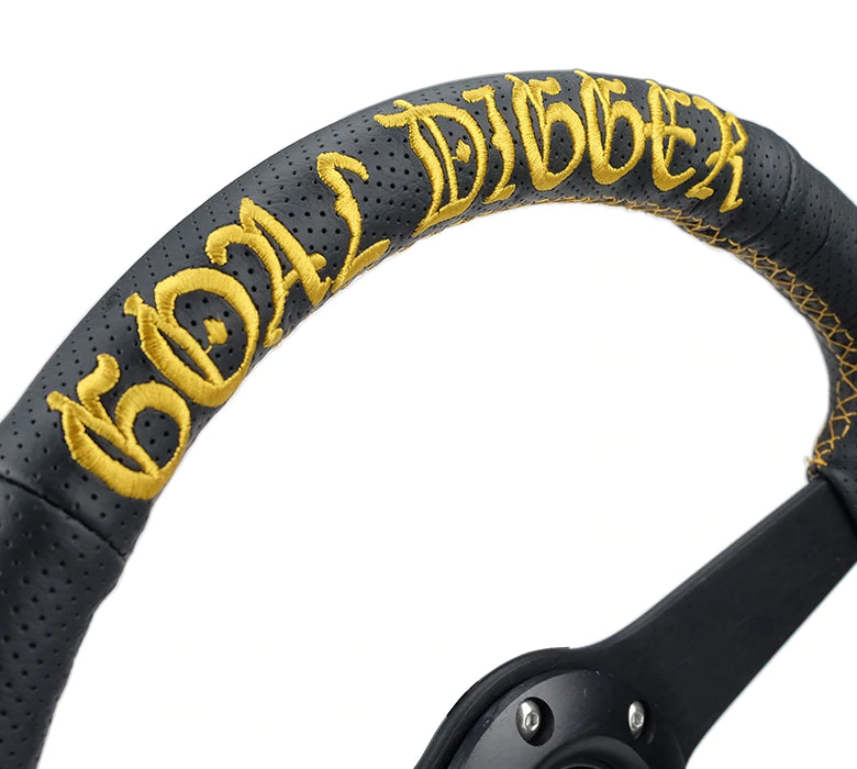NRG Innovations 350MM FLAT STEERING WHEEL LEATHER Gold Digger