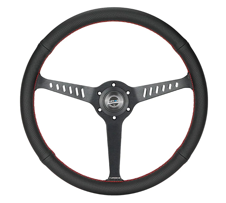 NRG Innovations CLASSIC 380MM STEALTH STEERING WHEEL Red stitch