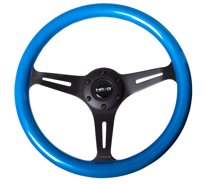 NRG Innovations 350MM 1.5" DEEP DISH WOOD GRAIN STEERING WHEEL Black and Blue