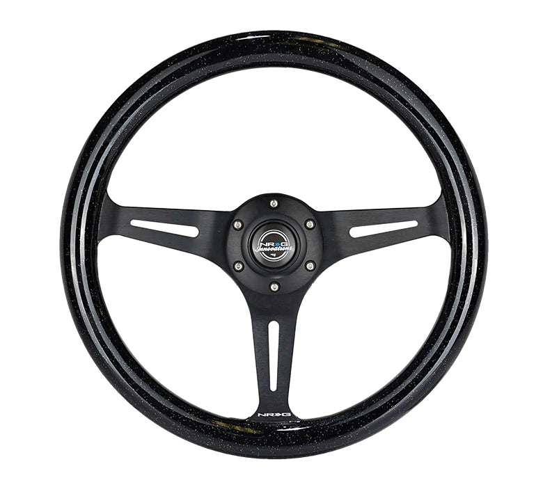 NRG Innovations 350MM 1.5" DEEP DISH WOOD GRAIN STEERING WHEEL Black and Sparkle Black