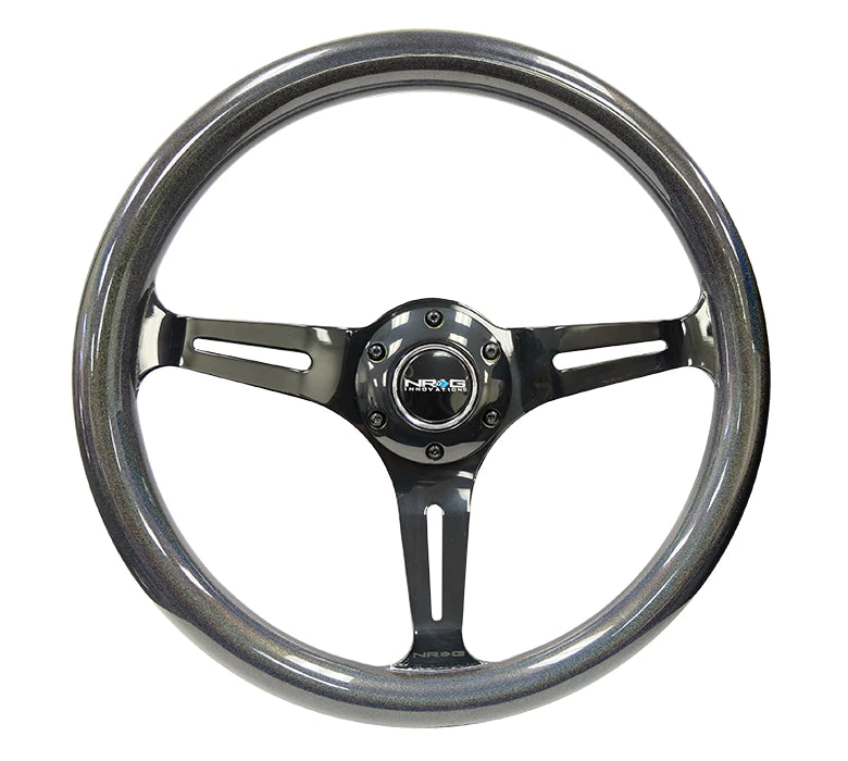 NRG Innovations 350MM 1.5" DEEP DISH WOOD GRAIN STEERING WHEEL Neo Chrome and Chameleon