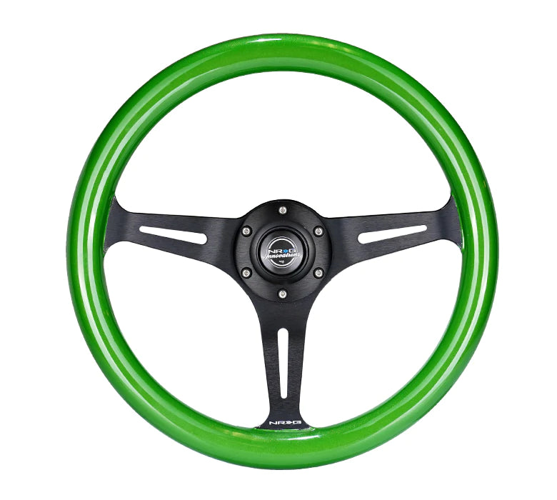 NRG Innovations 350MM 1.5" DEEP DISH WOOD GRAIN STEERING WHEEL Black and Green