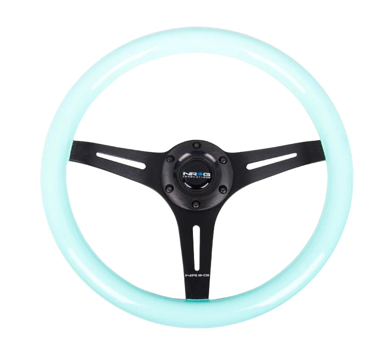 NRG Innovations 350MM 1.5" DEEP DISH WOOD GRAIN STEERING WHEEL Black and Mint