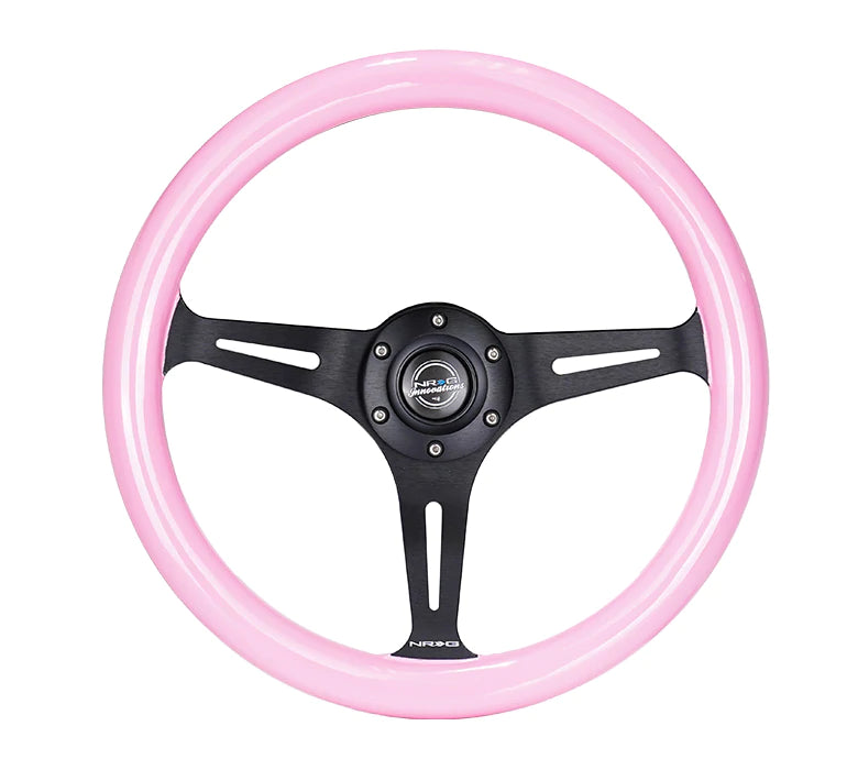 NRG Innovations 350MM 1.5" DEEP DISH WOOD GRAIN STEERING WHEEL Black and Pink