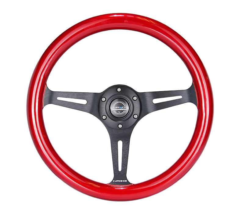 NRG Innovations 350MM 1.5" DEEP DISH WOOD GRAIN STEERING WHEEL Black and Red