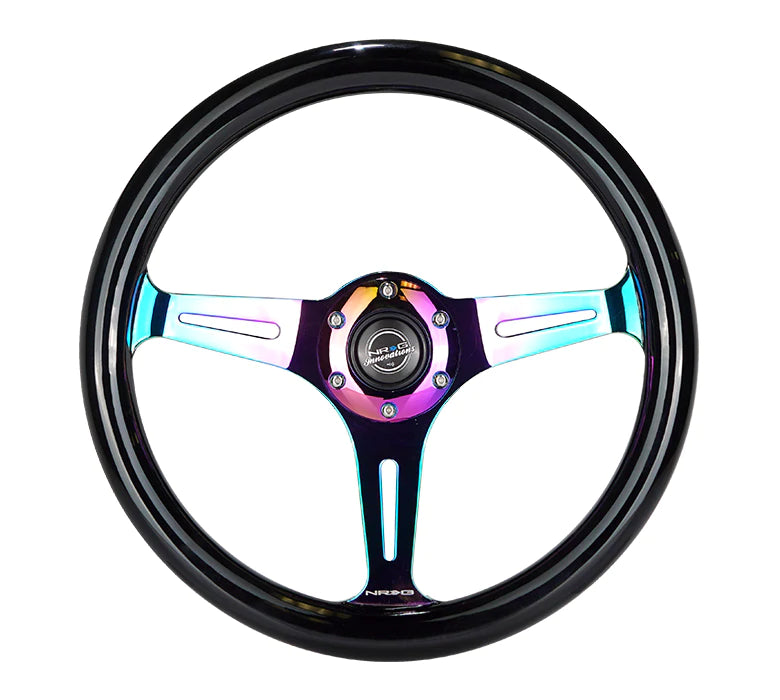 NRG Innovations 350MM 1.5" DEEP DISH WOOD GRAIN STEERING WHEEL Neo Chrome and Black