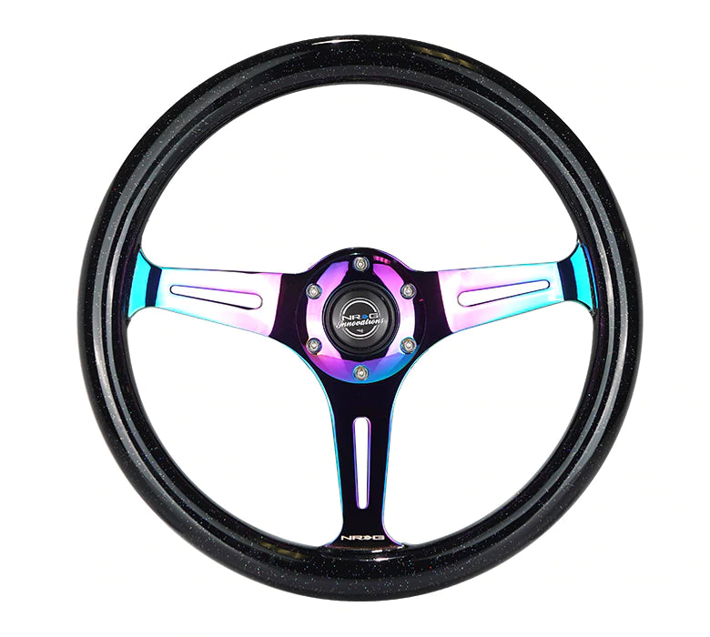 NRG Innovations 350MM 1.5" DEEP DISH WOOD GRAIN STEERING WHEEL Neo Chrome and Black Sparkle