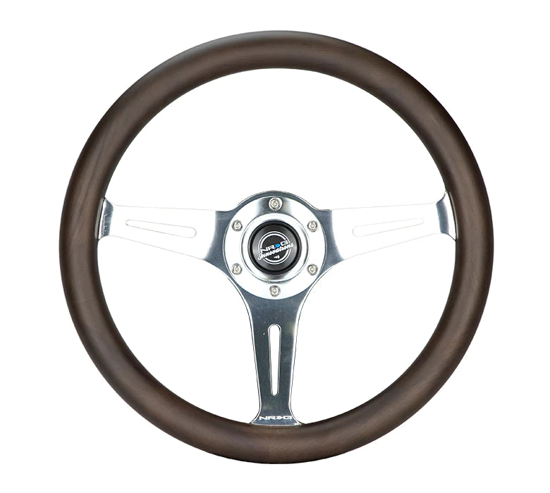 NRG Innovations 350MM 1.5" DEEP DISH WOOD GRAIN STEERING WHEEL Silver and Oak Wood