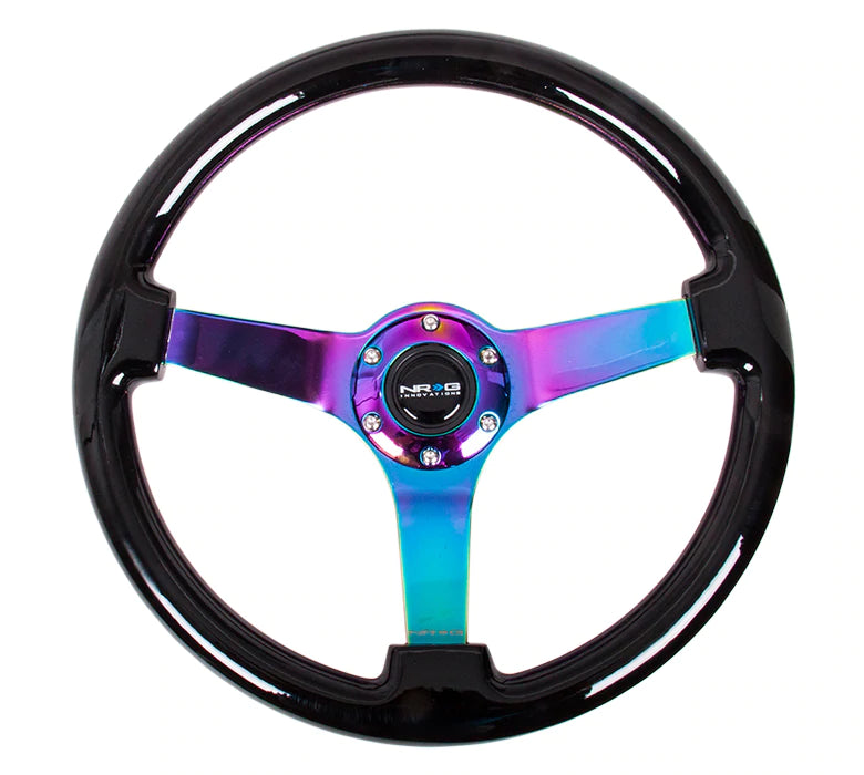 NRG Innovations 350MM 3" DEEP DISH WOOD GRAIN STEERING WHEEL Neo Chrome and Black