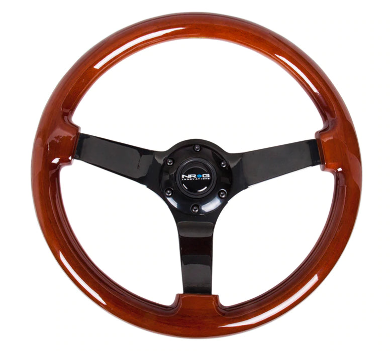 NRG Innovations 350MM 3" DEEP DISH WOOD GRAIN STEERING WHEEL Dark Wood and Black