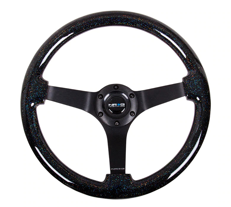 NRG Innovations 350MM 3" DEEP DISH WOOD GRAIN STEERING WHEEL Black Sparkle and Black