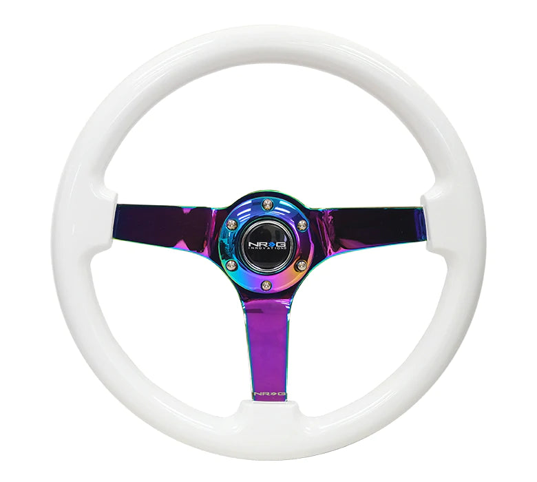 NRG Innovations 350MM 3" DEEP DISH WOOD GRAIN STEERING WHEEL White and Neo Chrome