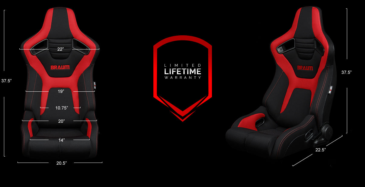 BRAUM ELITE-R SERIES RACING SEATS ( BLACK & RED CLOTH ) – PAIR (BRR1R-BFRD)
