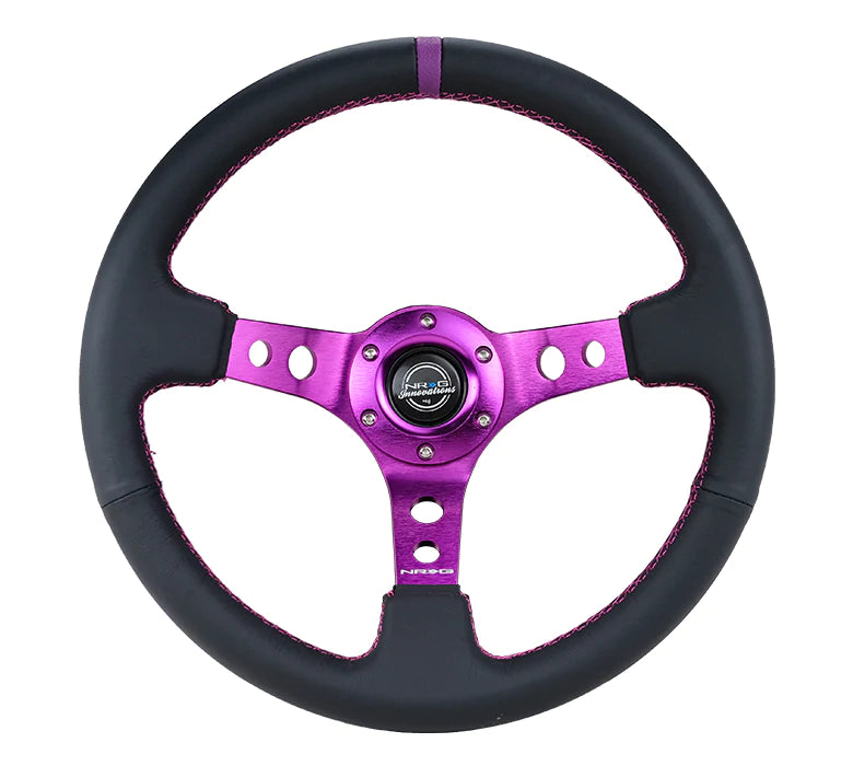 NRG Innovations 350MM 3" DEEP DISH WITH HOLES LEATHER Purple and Black