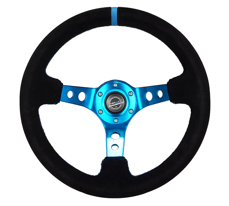 NRG Innovations 350MM 3" DEEP DISH WITH HOLES SUEDE Blue and Black