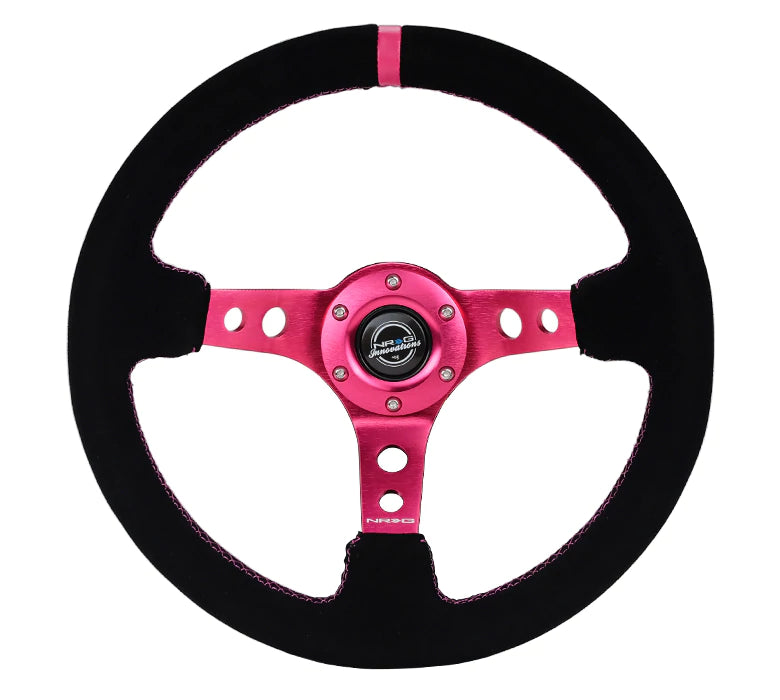 NRG Innovations 350MM 3" DEEP DISH WITH HOLES SUEDE Pink