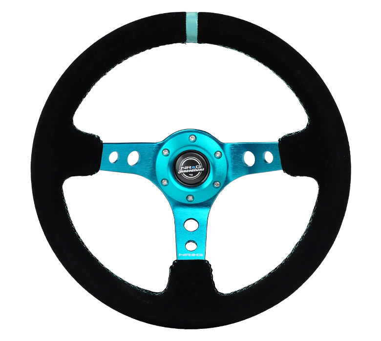 NRG Innovations 350MM 3" DEEP DISH WITH HOLES SUEDE Teal